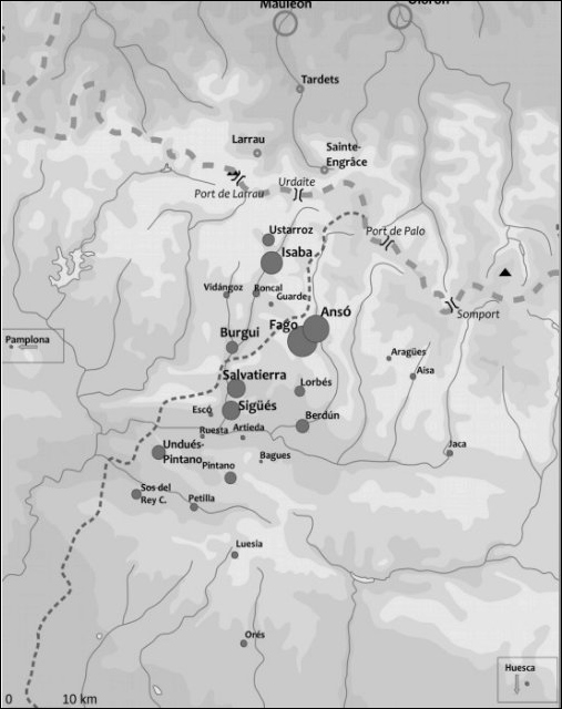 Carte des routes migratoires des artisans sandaliers vers Mauléon